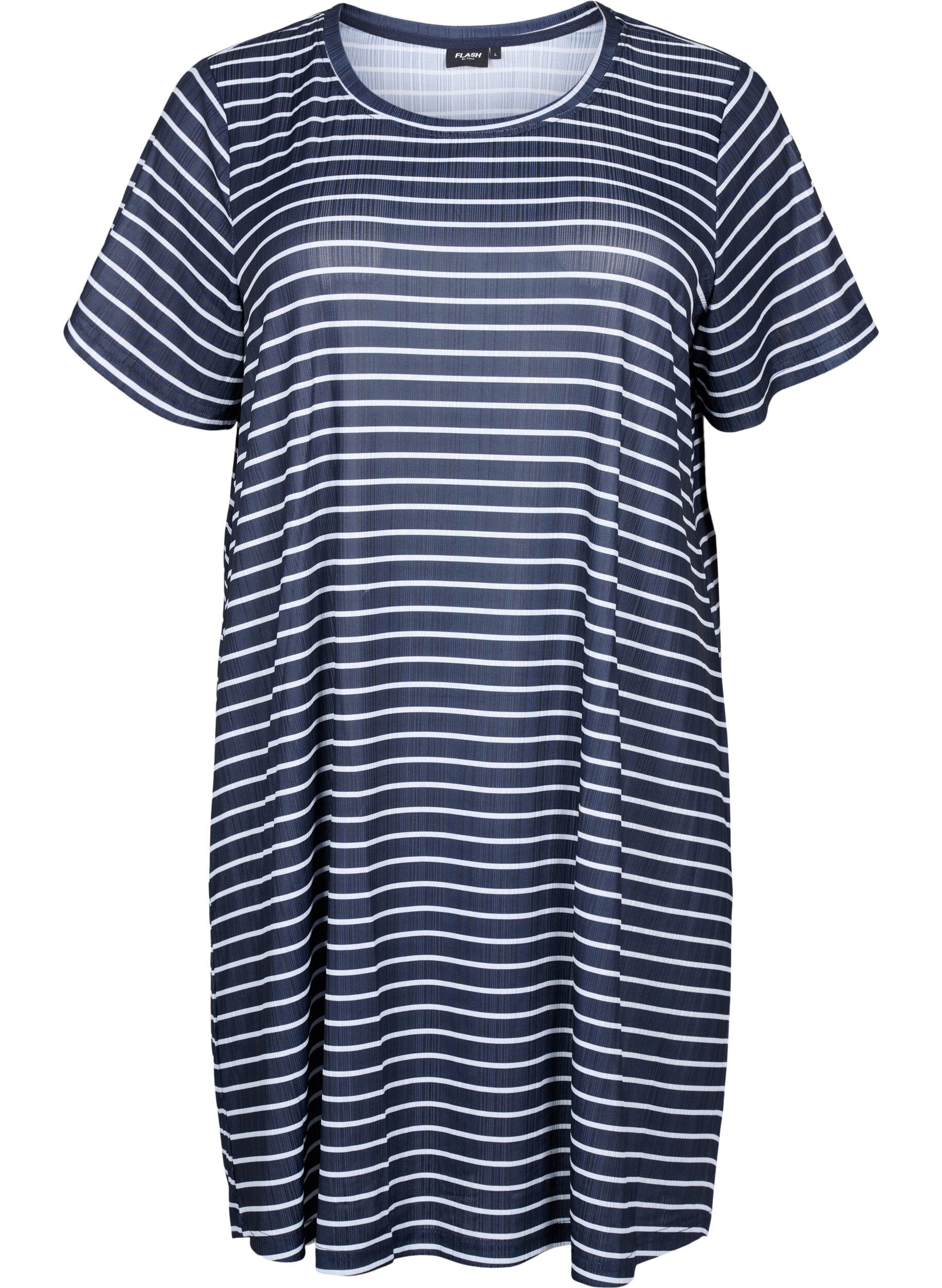 Zizzifashion FLASH - Striped dress with short sleeves, Night S. W. Stripe, Packshot image number 0