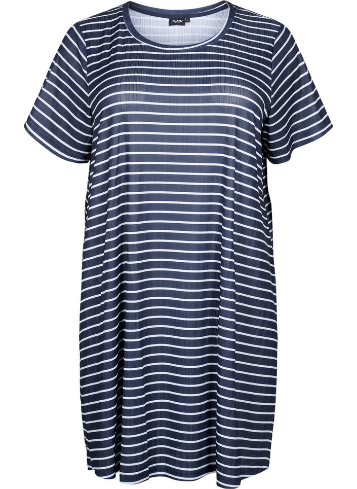 FLASH - Striped dress with short sleeves, Night S. W. Stripe, Packshot image number 0
