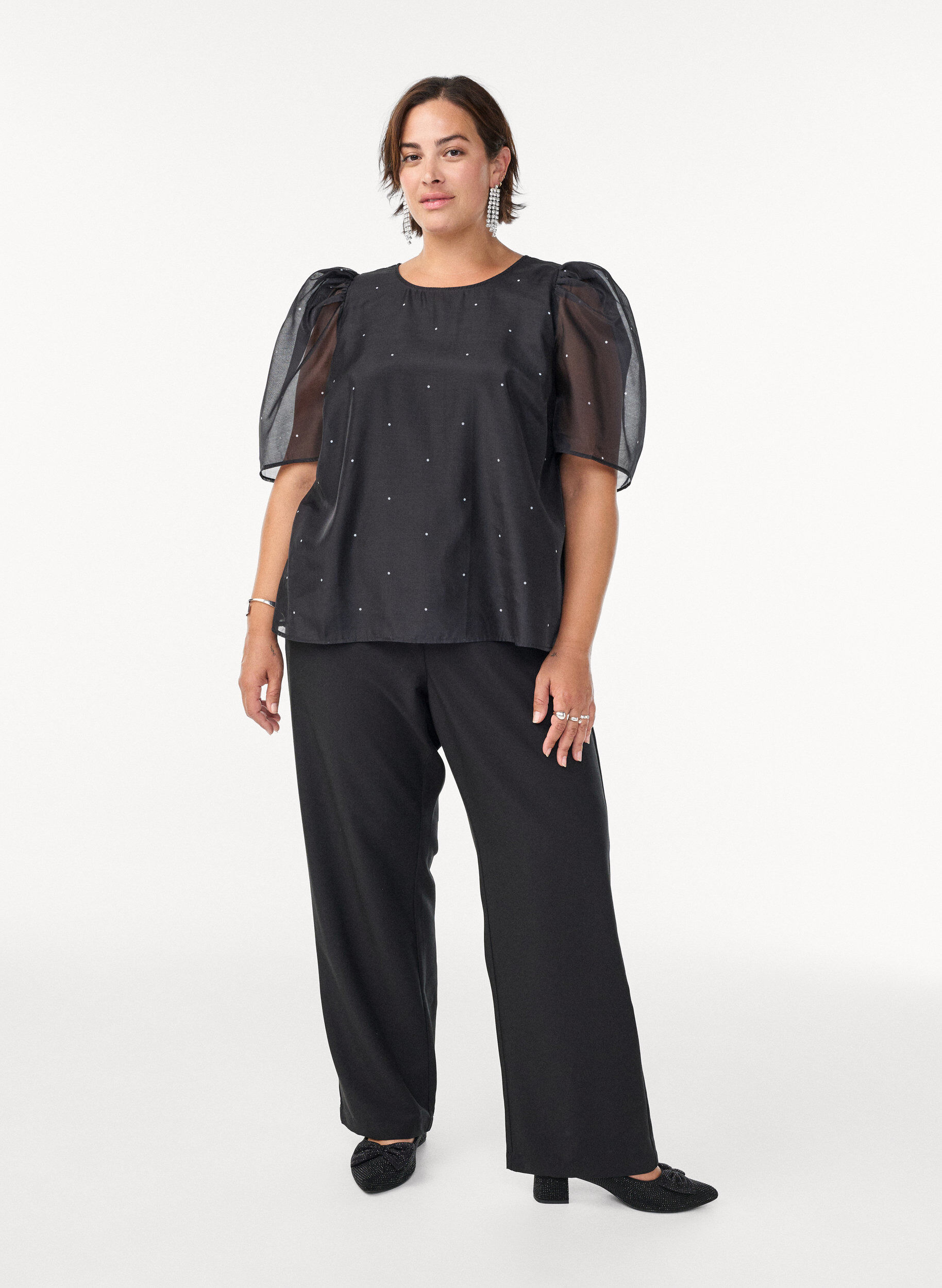 Zizzifashion Party blouse in organza-look with dots, Black, Model image number 1