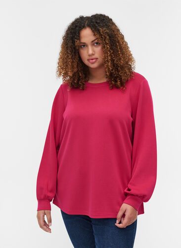 Sweatshirt with a round neckline and long sleeves, Cerise, Model image number 0