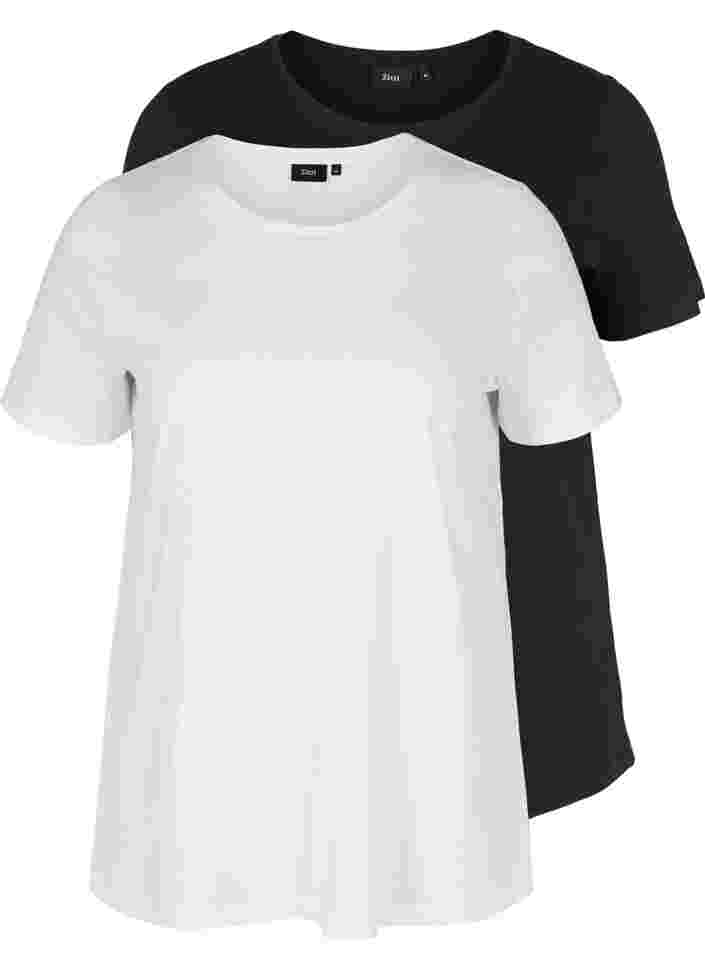2-pack Short-sleeved T-shirt in Cotton, Black/Bright White, Packshot