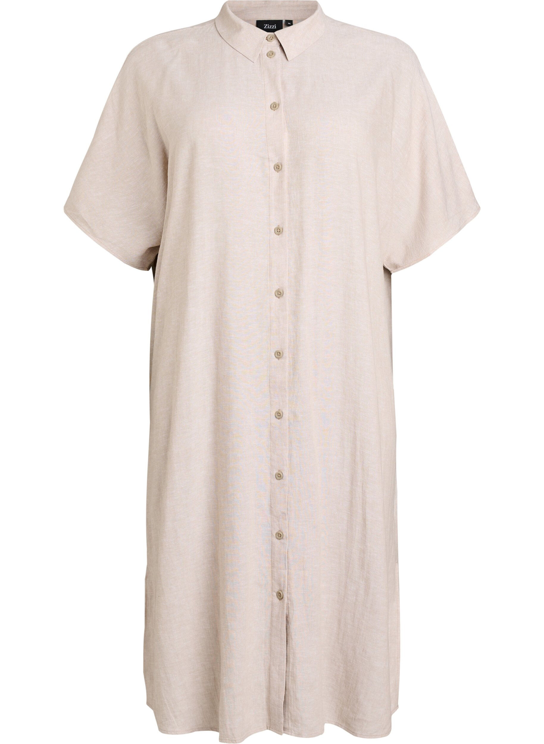 Zizzifashion Shirt dress in linen and viscose with short sleeves, Beige, Packshot image number 0