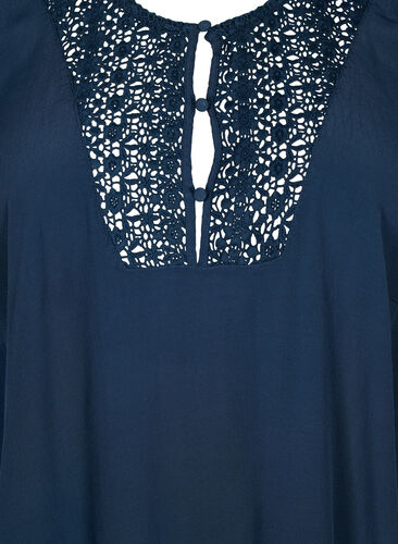 Viscose blouse with 1/2 sleeves and embroidery detail, Total Eclipse, Packshot image number 2