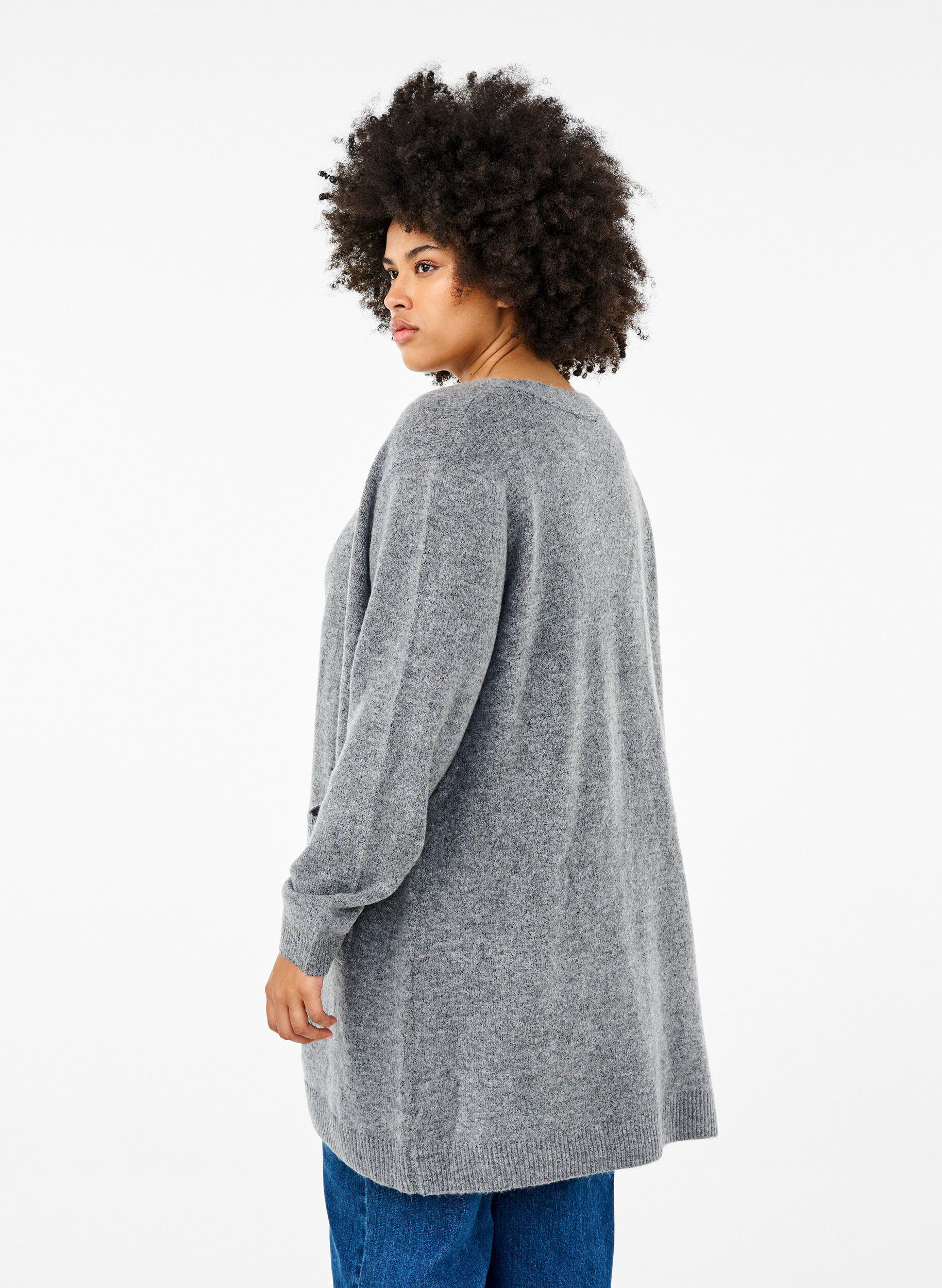 Zizzifashion Long knitwear cardigan with pockets, Grey, Model image number 2