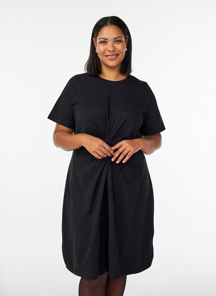 Cotton dress with twist detail, Black, Model image number 0