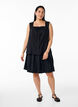 Sleeveless blouse with broderie anglaise and ruffles, Black, Model image number 1
