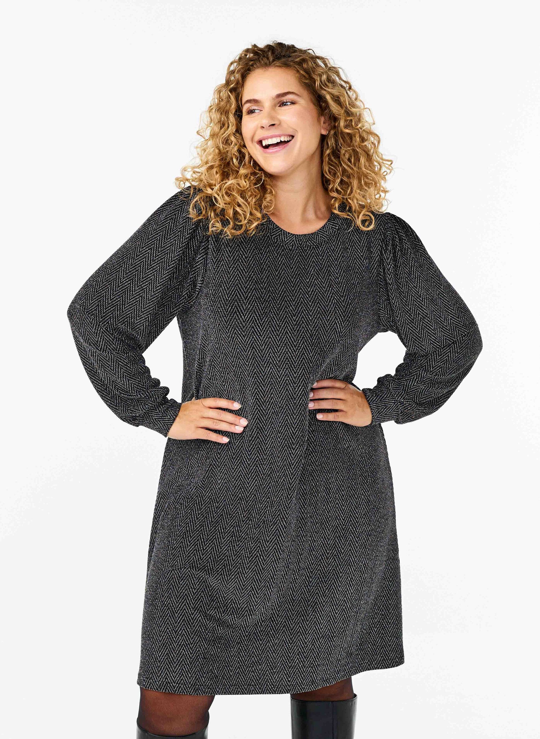 Zizzifashion Dress with zigzag pattern and glitter, Silver ZigZagShimmer, Model image number 0