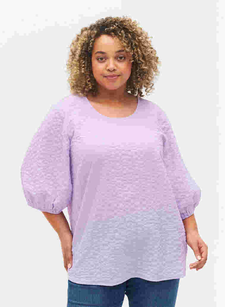 Textured blouse with half sleeves, Lavendula, Model