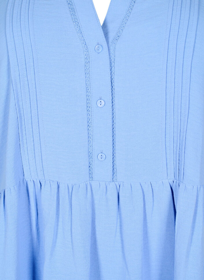 FLASH - Short dress with pleats and long sleeves, Light Blue, Packshot image number 2