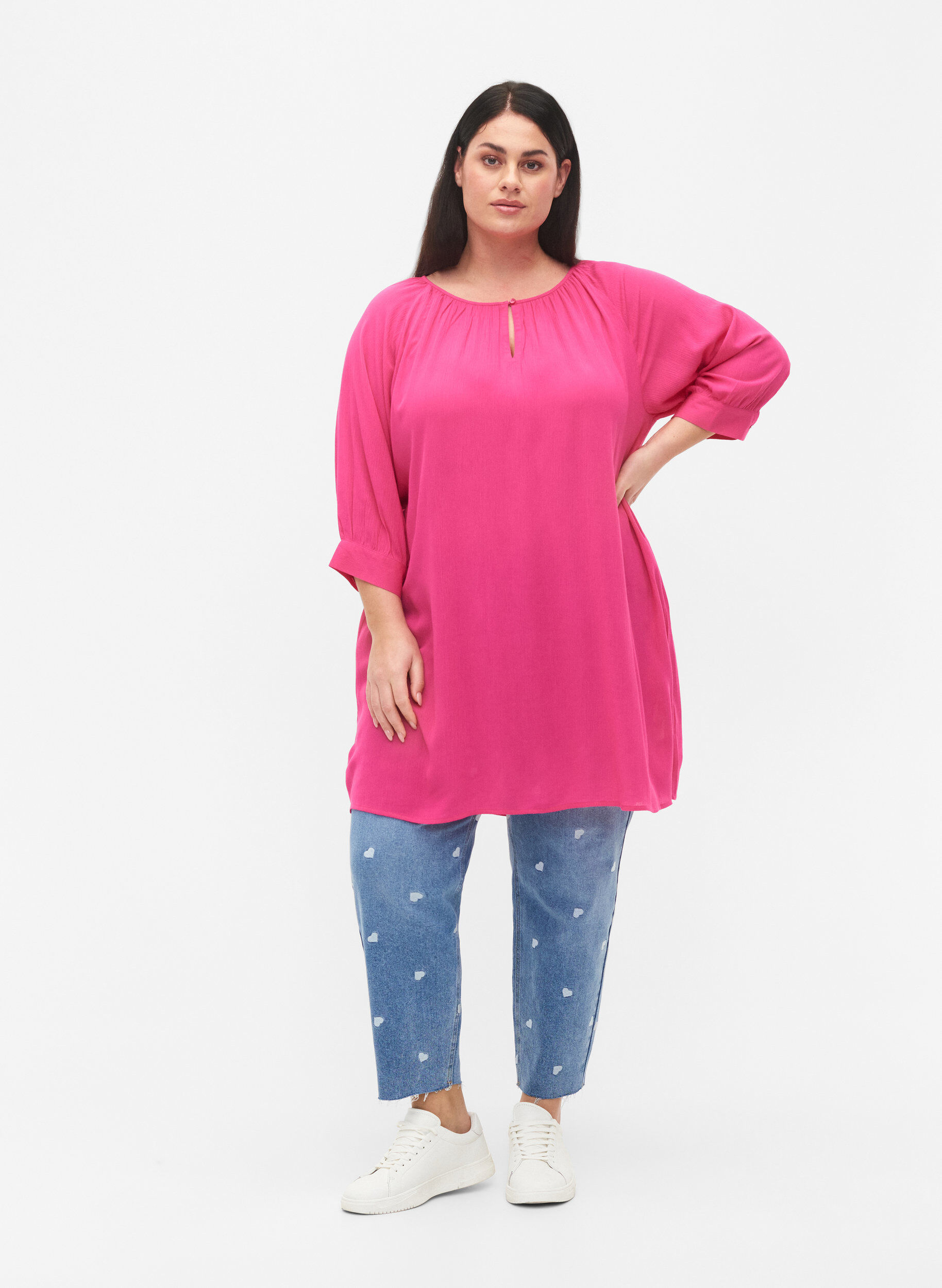 Zizzifashion Viscose tunic with 3/4 sleeves, Pink, Model image number 1