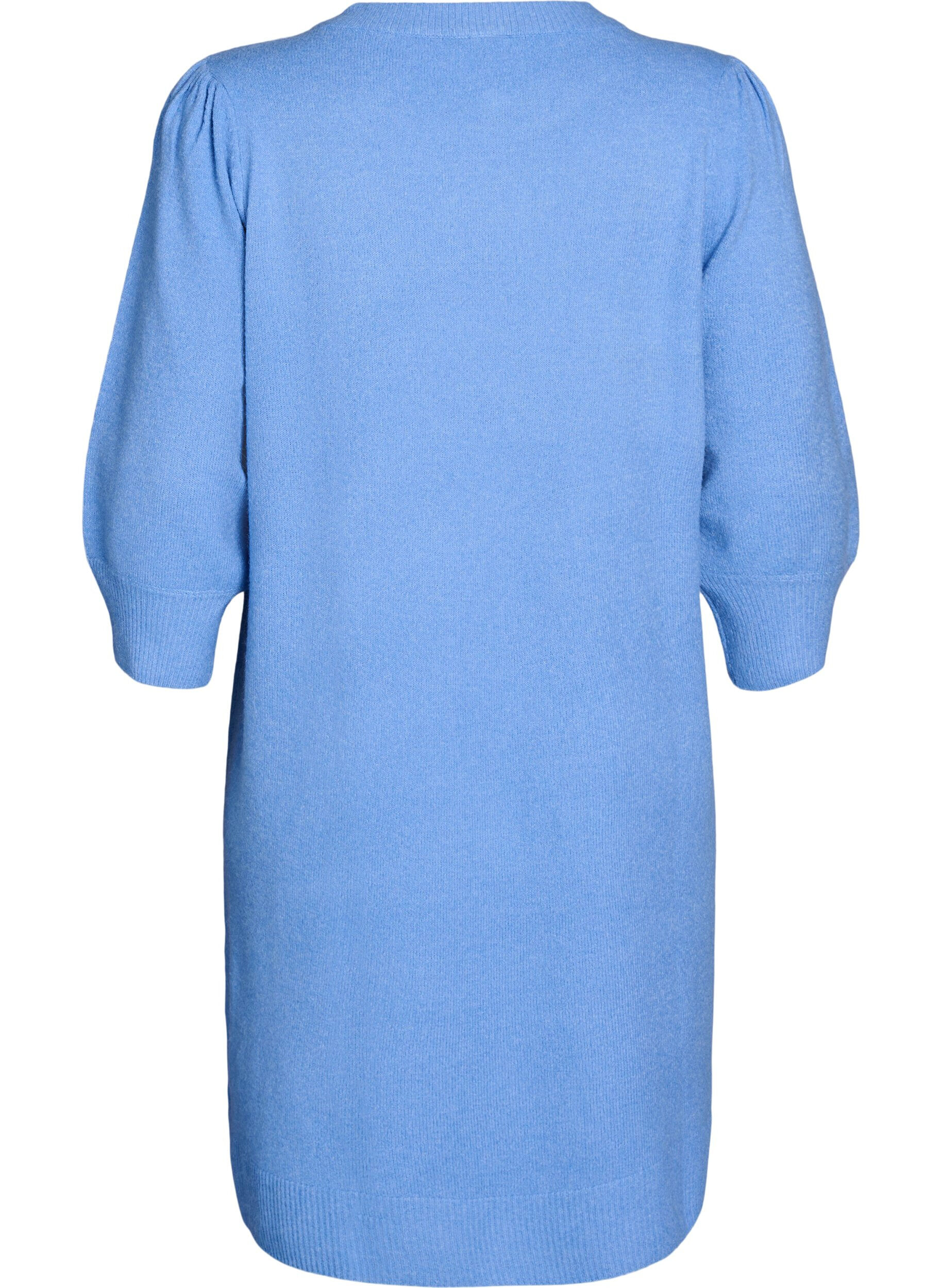 Zizzifashion Knitted dress with 3/4 sleeves and a round neck, D.R. Blue White Mel., Packshot image number 1