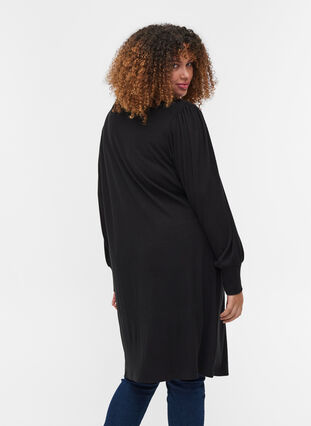Plain, balloon-sleeved dress, Black, Model image number 1