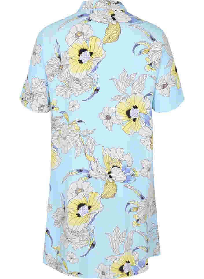 Long viscose shirt with a floral print, Light Blue AOP, Packshot image number 1