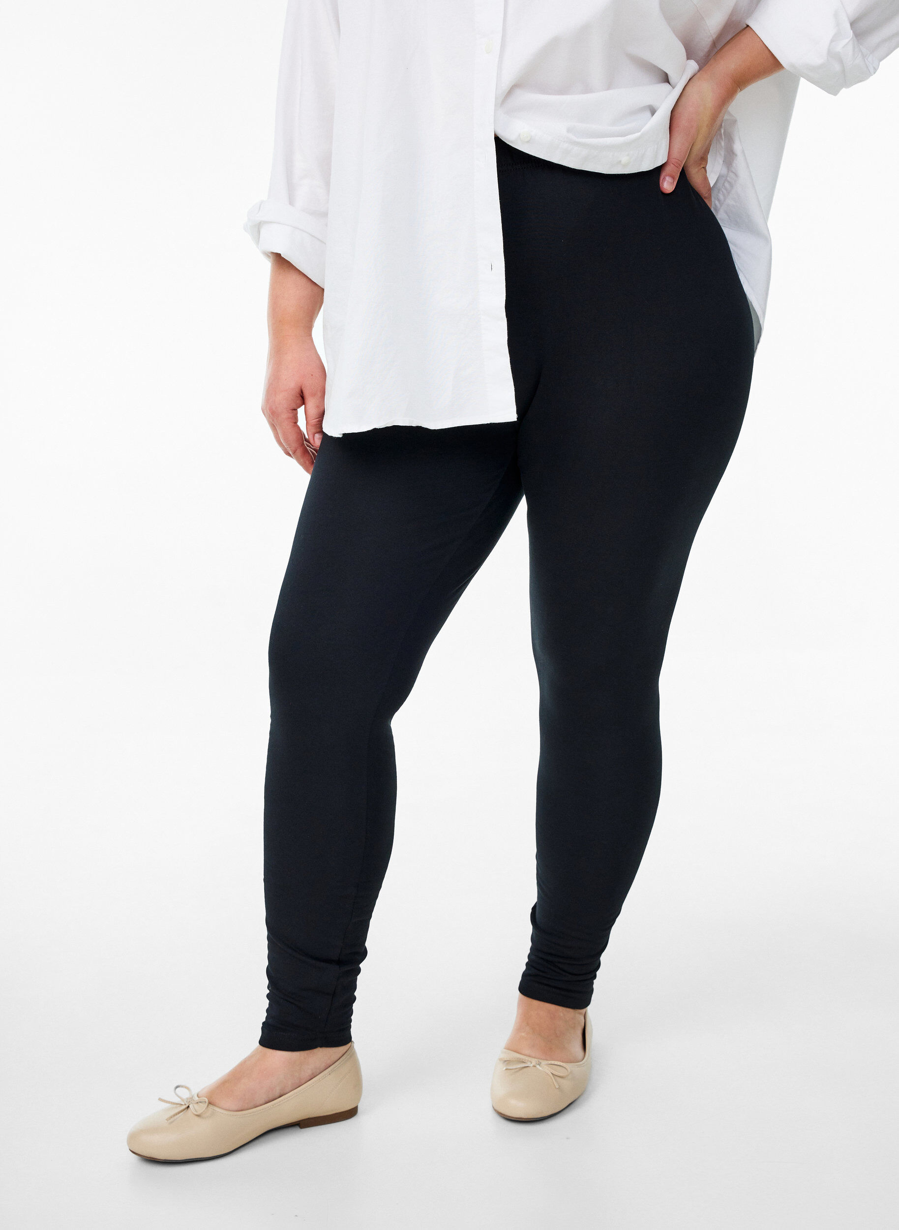 Leggings in cotton with lining, Black, Model
