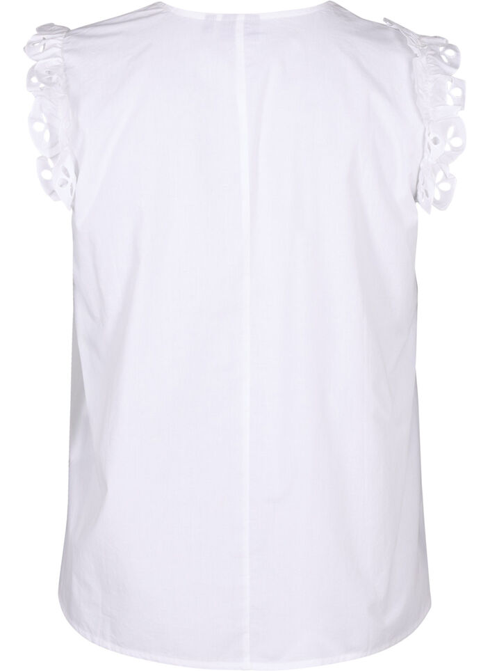 Sleeveless cotton top with ruffles, White, Packshot image number 1