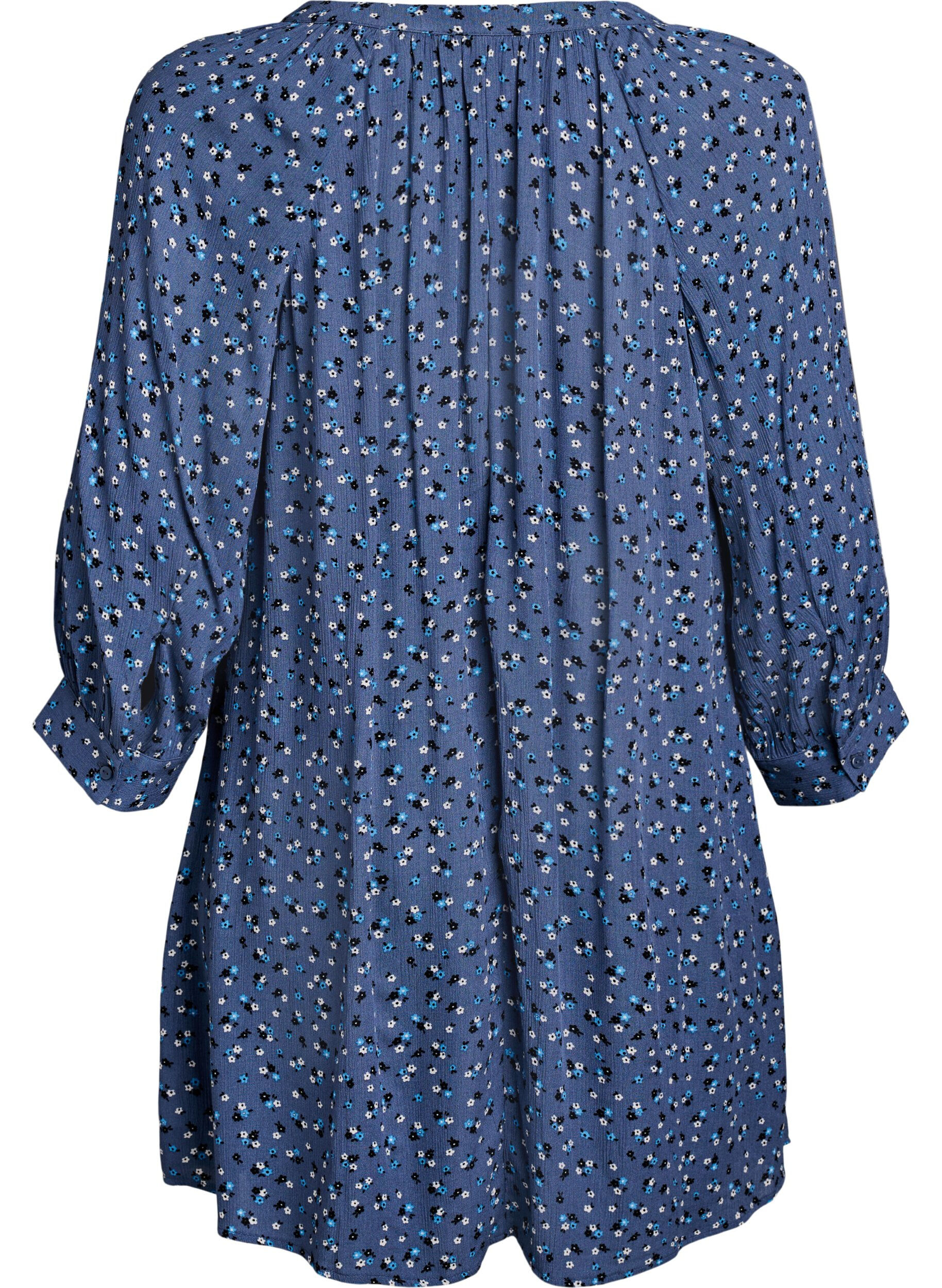 Zizzifashion Tunic with floral print and 3/4 sleeves, Blue, Packshot image number 1