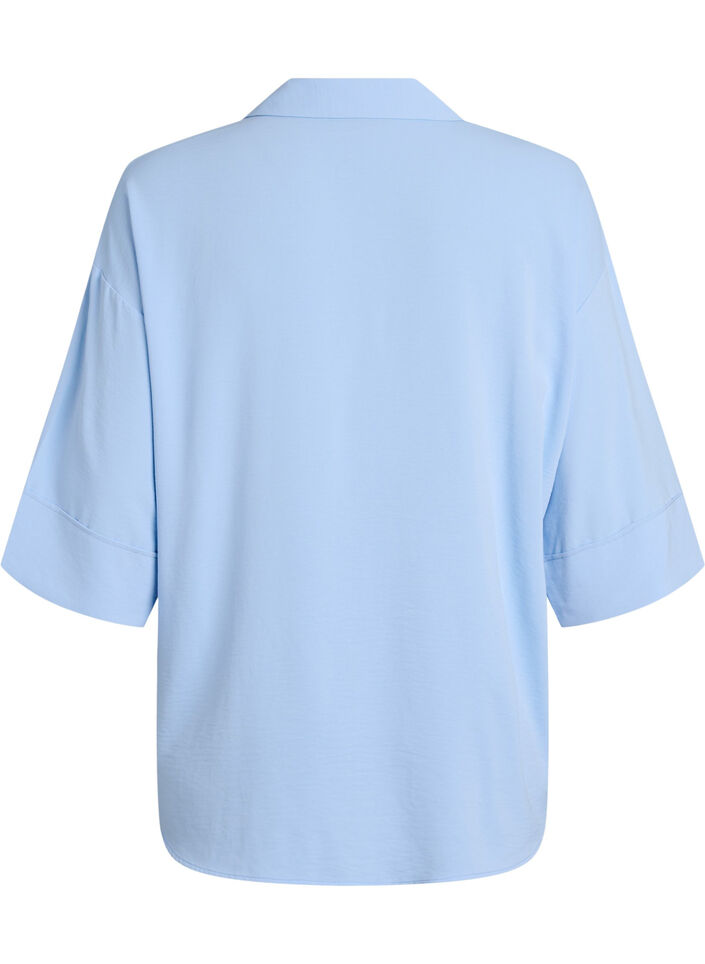 Loose shirt with a v-neck and 3/4 sleeves, Light Blue, Packshot image number 1