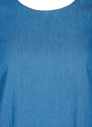 Short-sleeved denim dress in cotton, Blue denim, Packshot image number 2