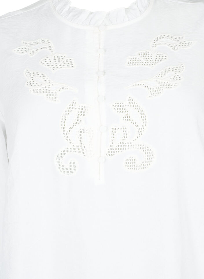 Blouse with ruffles and broderie anglaise, Bright White, Packshot image number 2