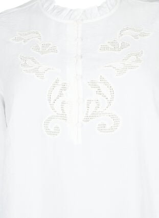 Blouse with ruffles and broderie anglaise, Bright White, Packshot image number 2