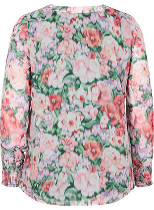 Floral blouse with long sleeves and smock, Flower AOP, Packshot image number 1