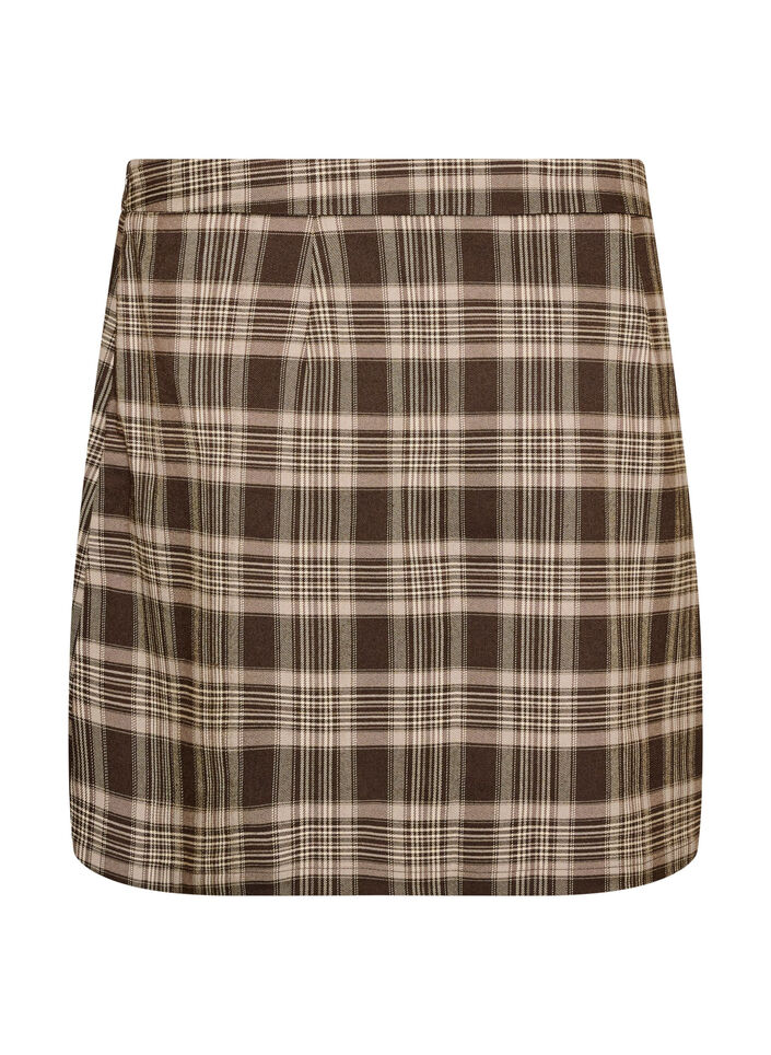 Short checked skirt with A-line fit, Brown, Packshot