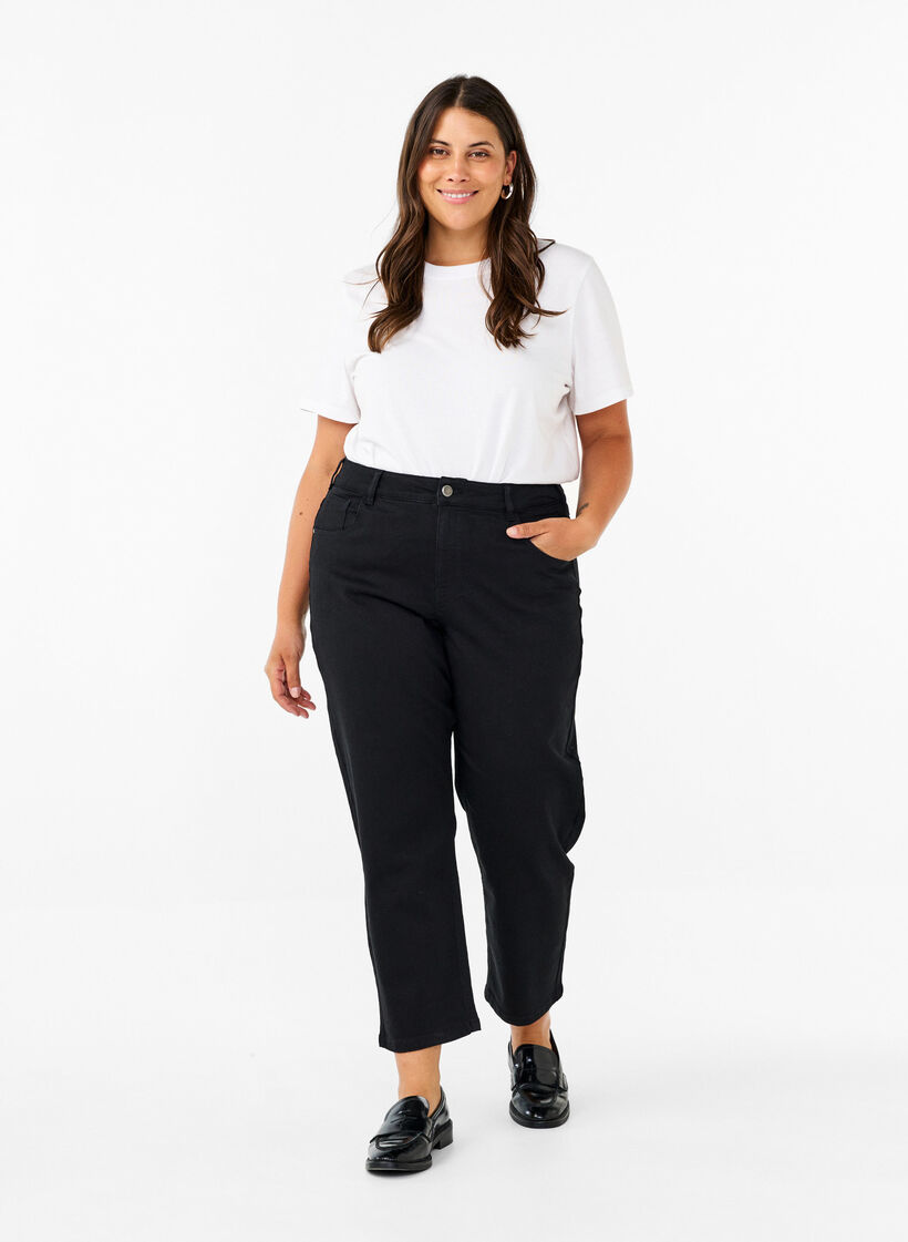 Cropped Vera jeans with straight fit, Black, Model image number 0