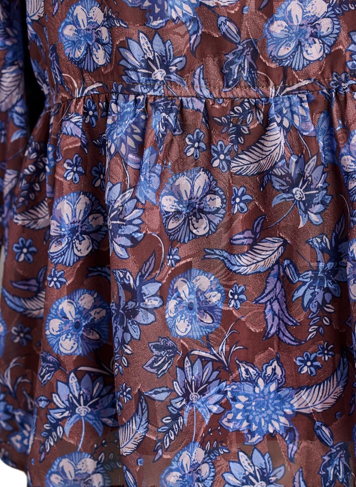 Floral blouse with ruffle sleeves, Brown, Packshot image number 3