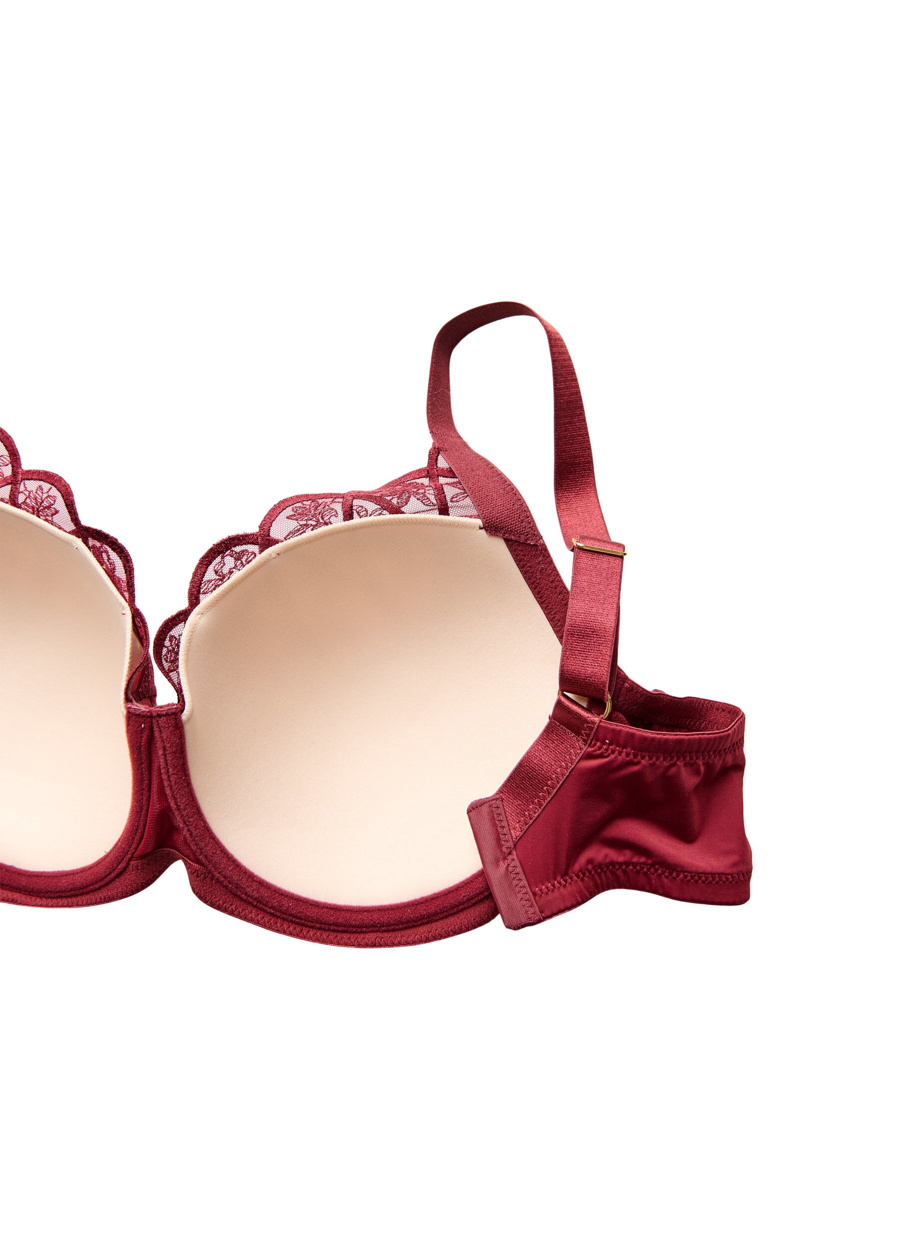 Zizzifashion Bra with embroidered lace and moulded cups, Dark Bordeaux, Packshot image number 3