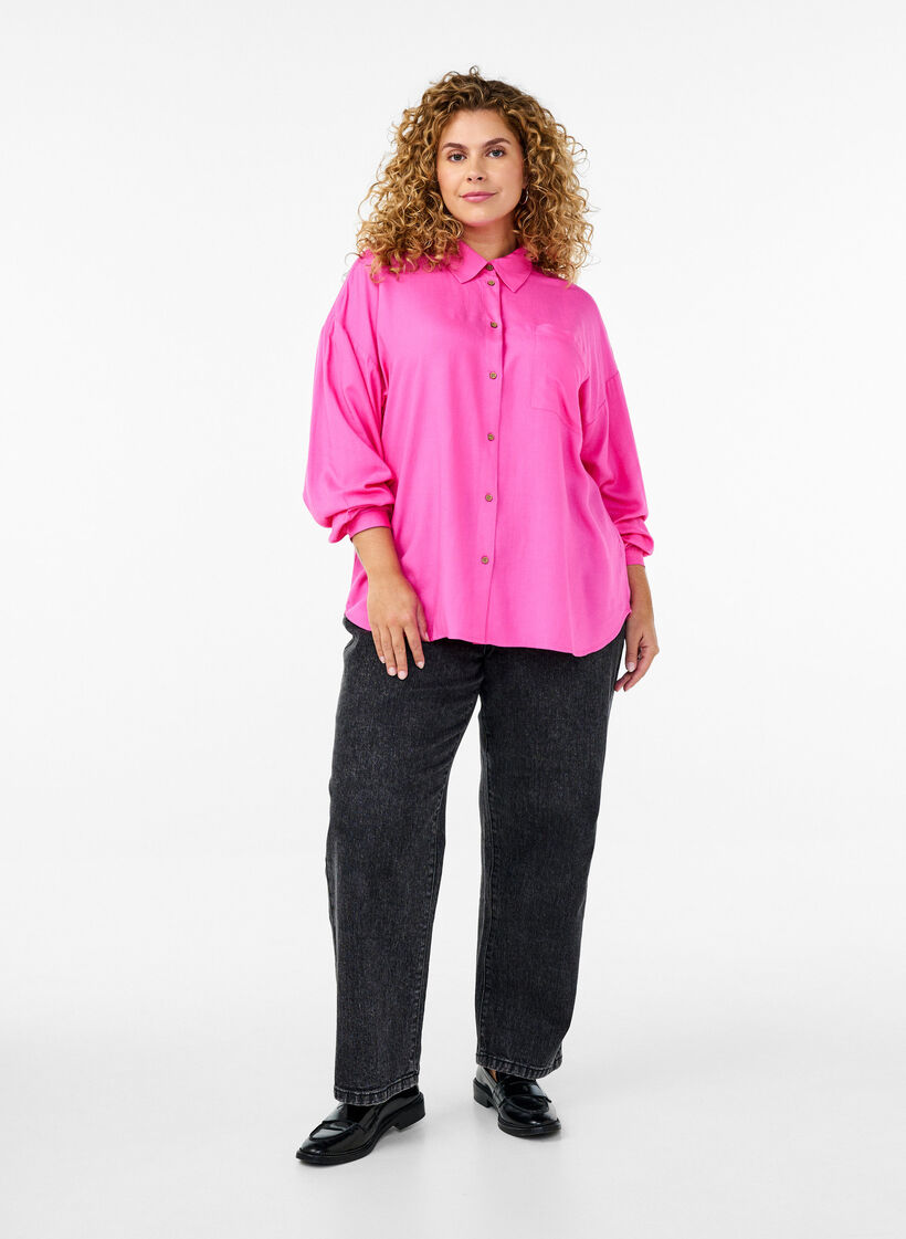Long-sleeved linen and viscose shirt, Pink, Model image number 1