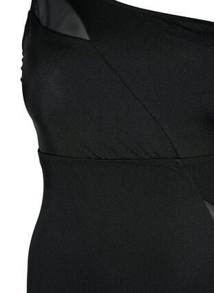 One-shoulder swimsuit with mesh details, Black, Packshot image number 2