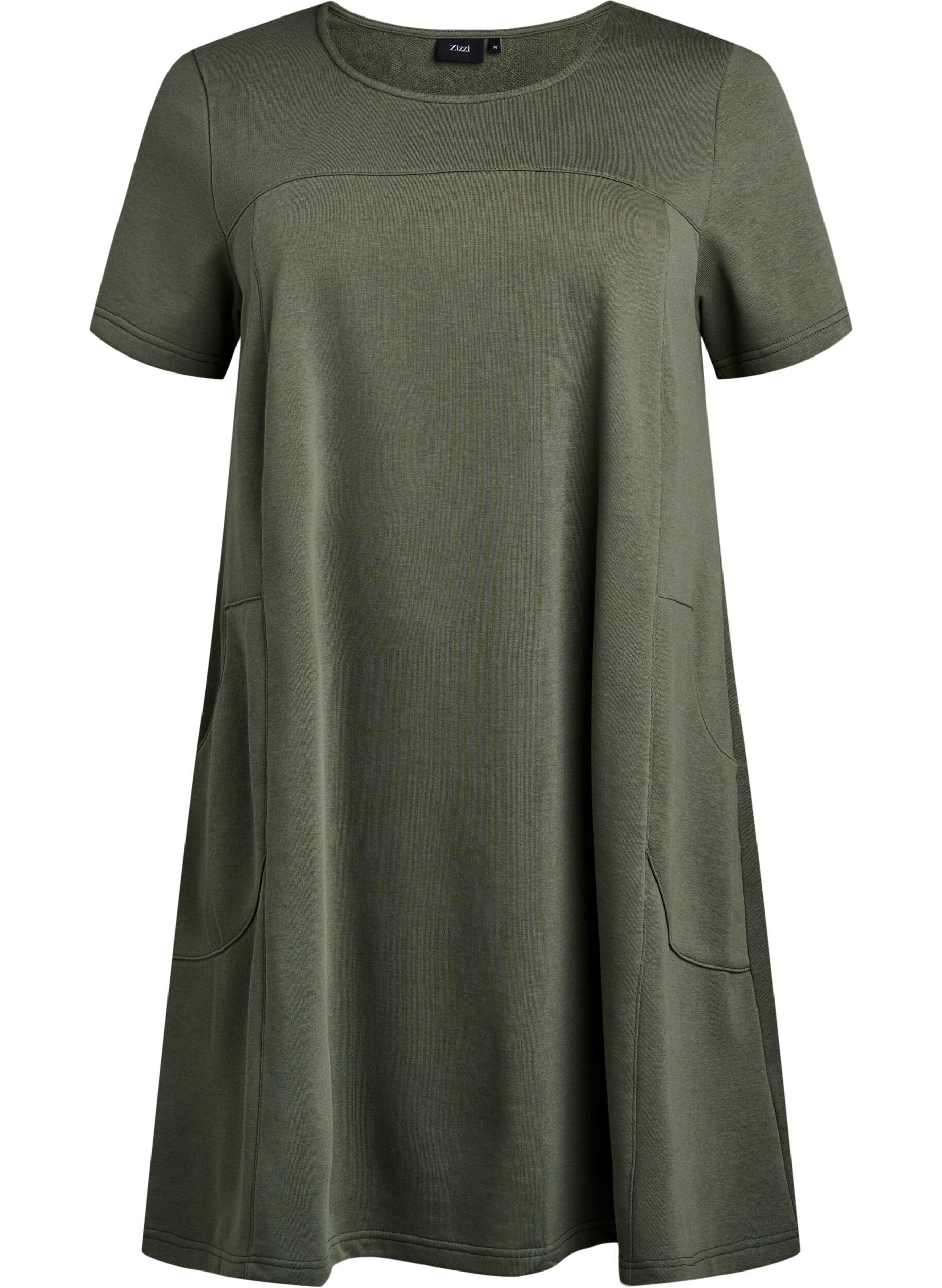Zizzifashion Jersey dress with short sleeves and pockets, Green, Packshot image number 0