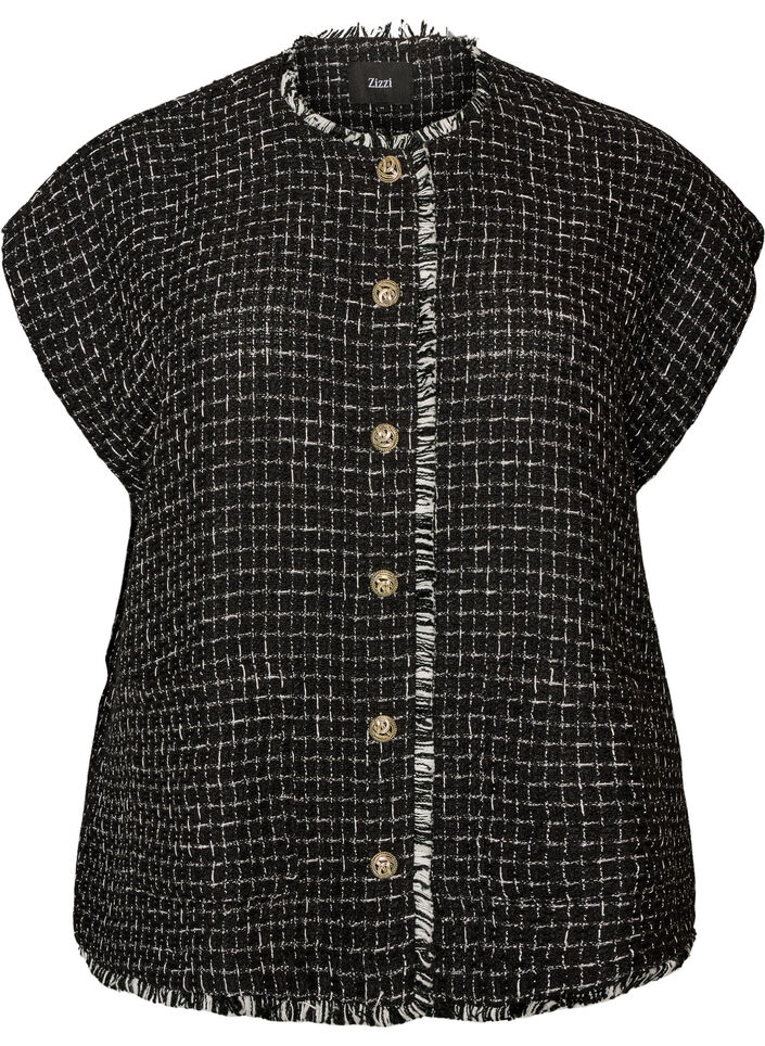 Checked waistcoat with decorative buttons, Black, Packshot image number 0