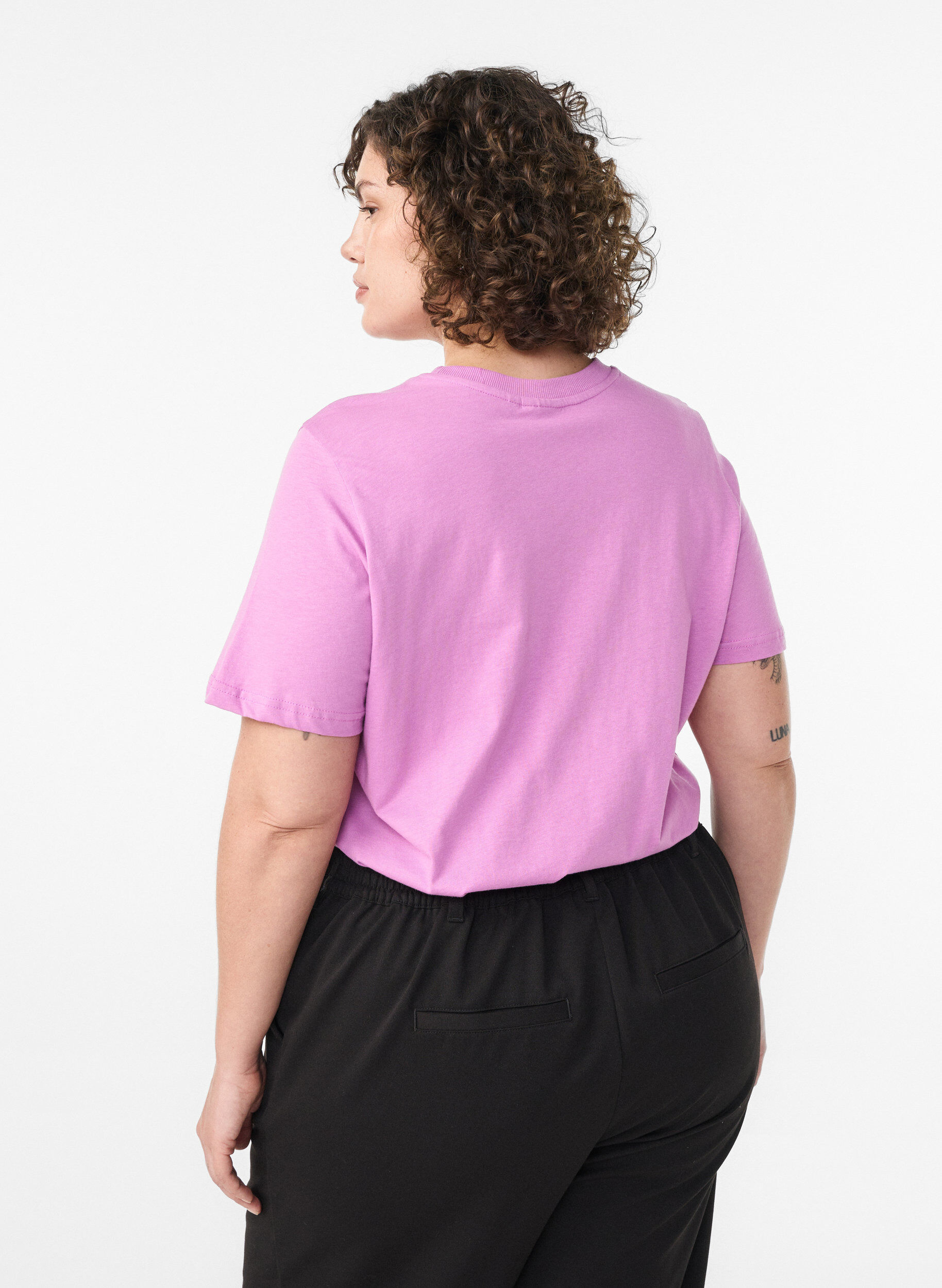ZizzifashionBasic cotton T-shirt with round neck, Purple, Model image number 2