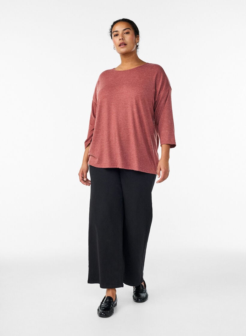 Jersey blouse with 3/4 sleeves, Red, Model image number 1