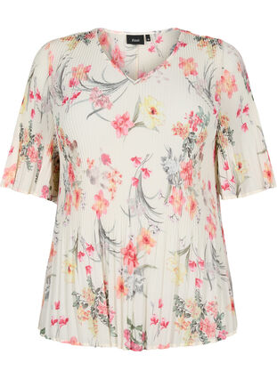 Pleated blouse in flower print, Sugar Swizzle Flower, Packshot image number 0