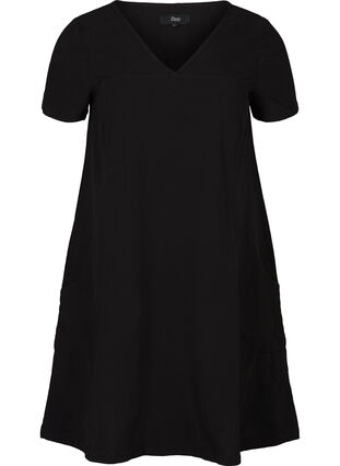 Short-sleeved cotton dress, Black, Packshot image number 0