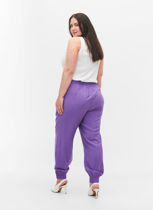Loose viscose blend trousers with elastic trim, Royal Lilac, Model image number 1