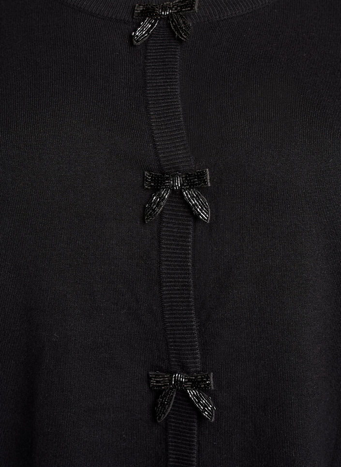 Cardigan with pearl-embroidered bows and press studs, Black, Packshot image number 2