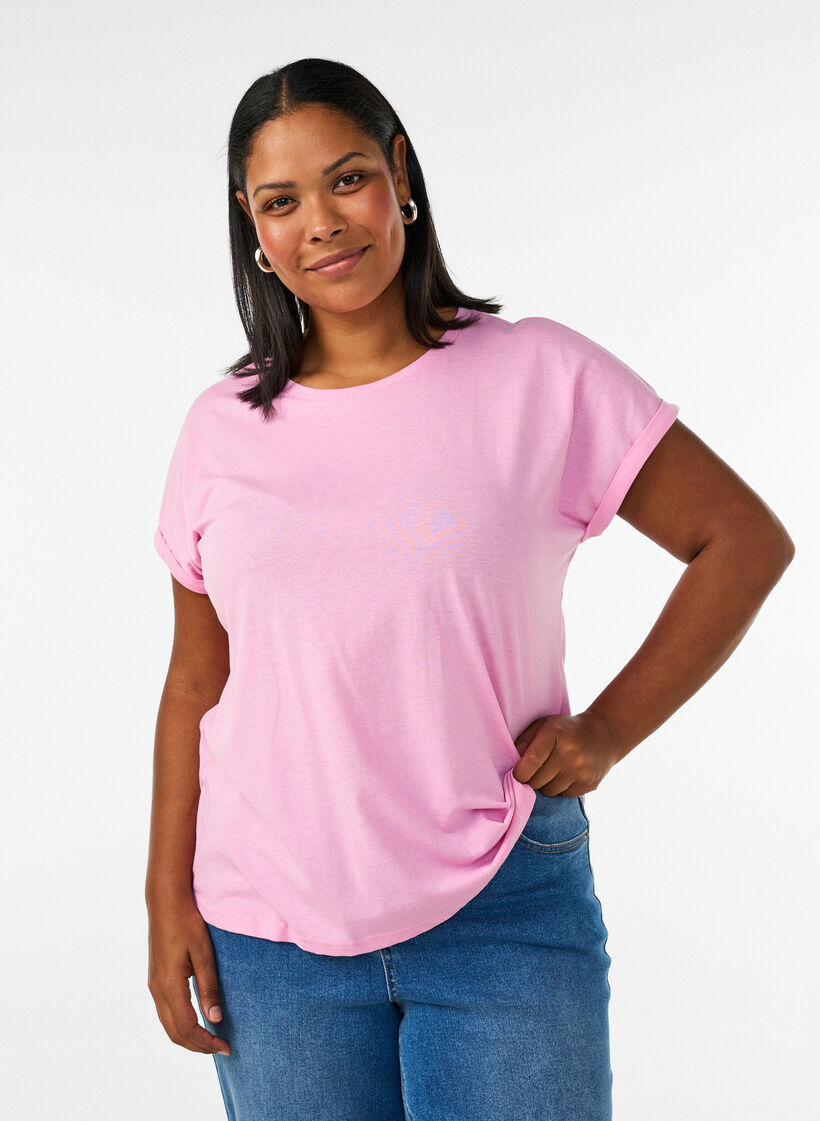 Short sleeved cotton blend t-shirt, Pink, Model image number 0