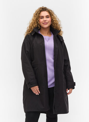 Waterproof jacket with detachable hood, Black, Model image number 0