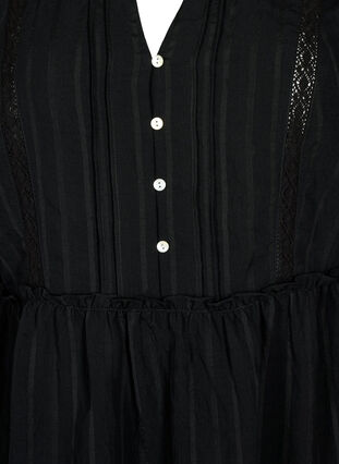 Striped viscose dress with lace band and 3/4 sleeves, Black, Packshot image number 2