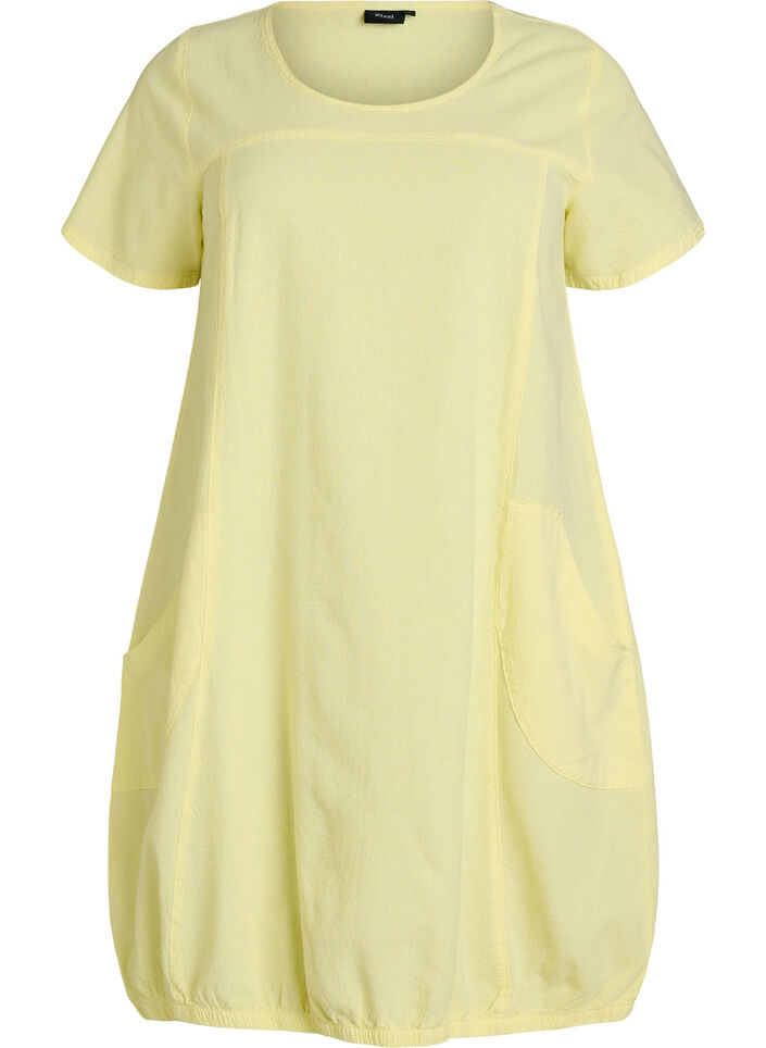 Short-sleeved cotton dress, Yellow, Packshot image number 0