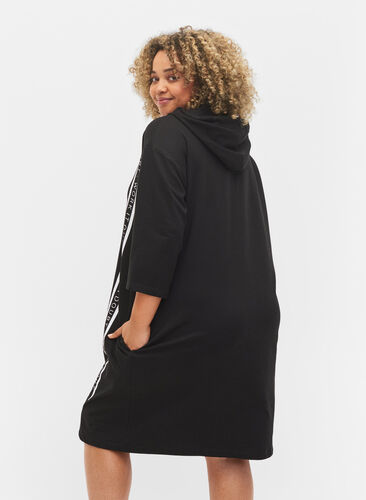 Sweatshirt hooded dress with 3/4 sleeves, Black, Model image number 1