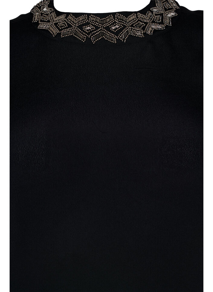 Long-sleeved viscose blouse with pearls, Black, Packshot image number 2