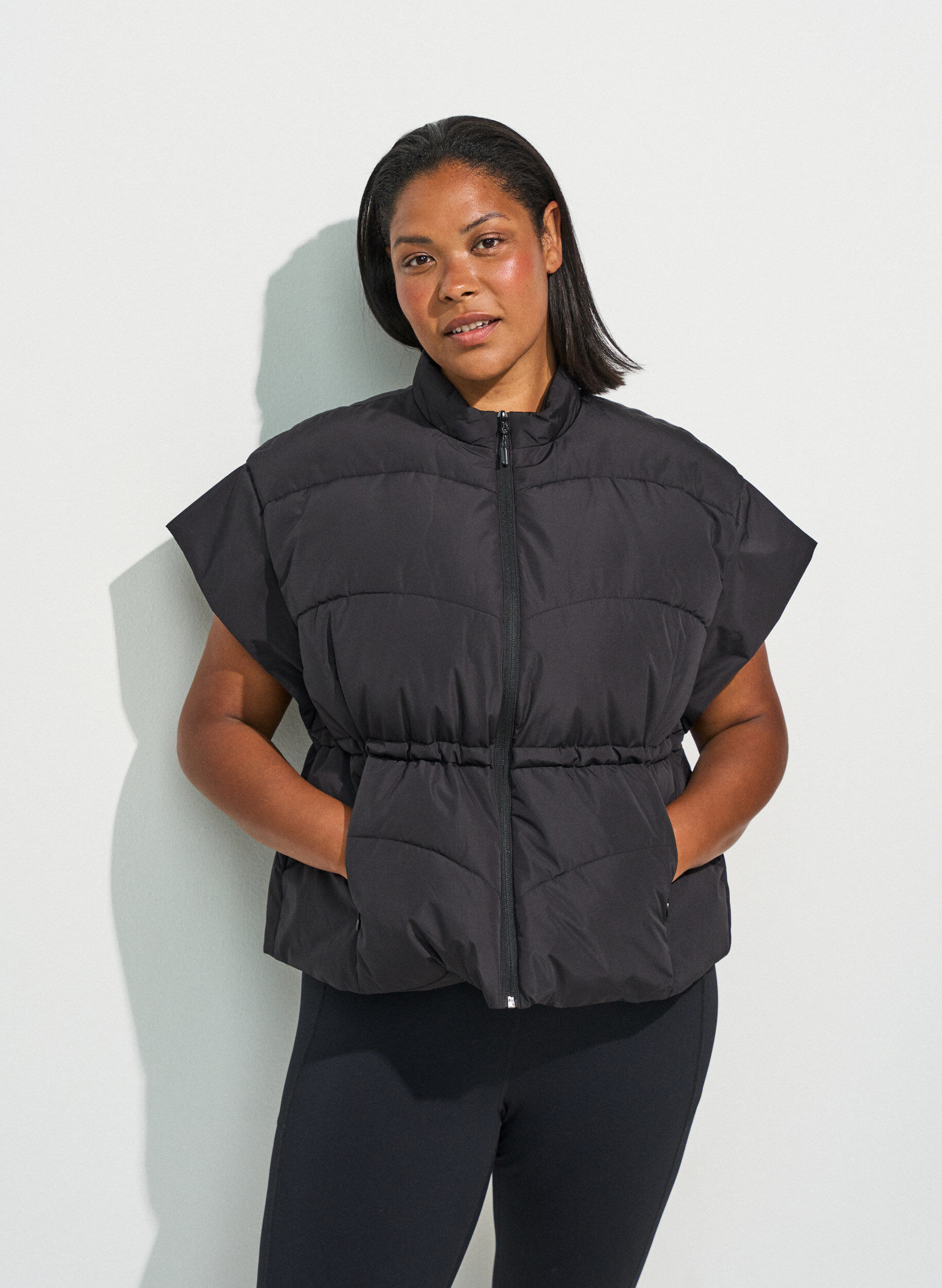 ZizzifashionPuffer gilet with adjustable waist, Black, Model image number 0