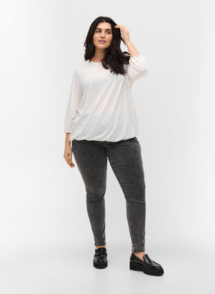 Plain blouse with 3/4 sleeves, White Mel, Model image number 2
