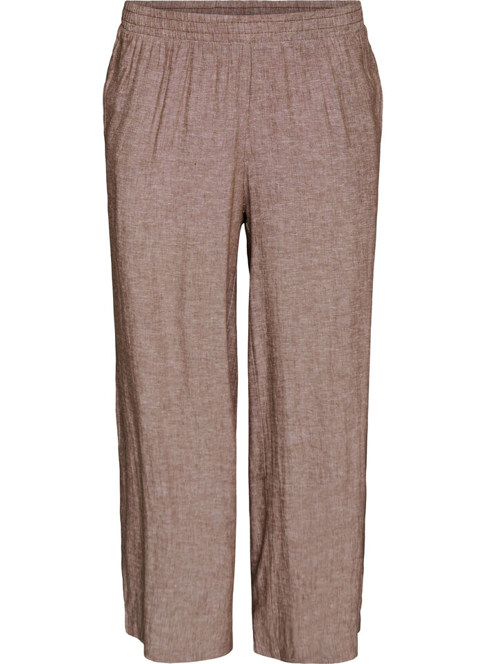Wide-leg linen and viscose trousers, Brown, Packshot image number 0