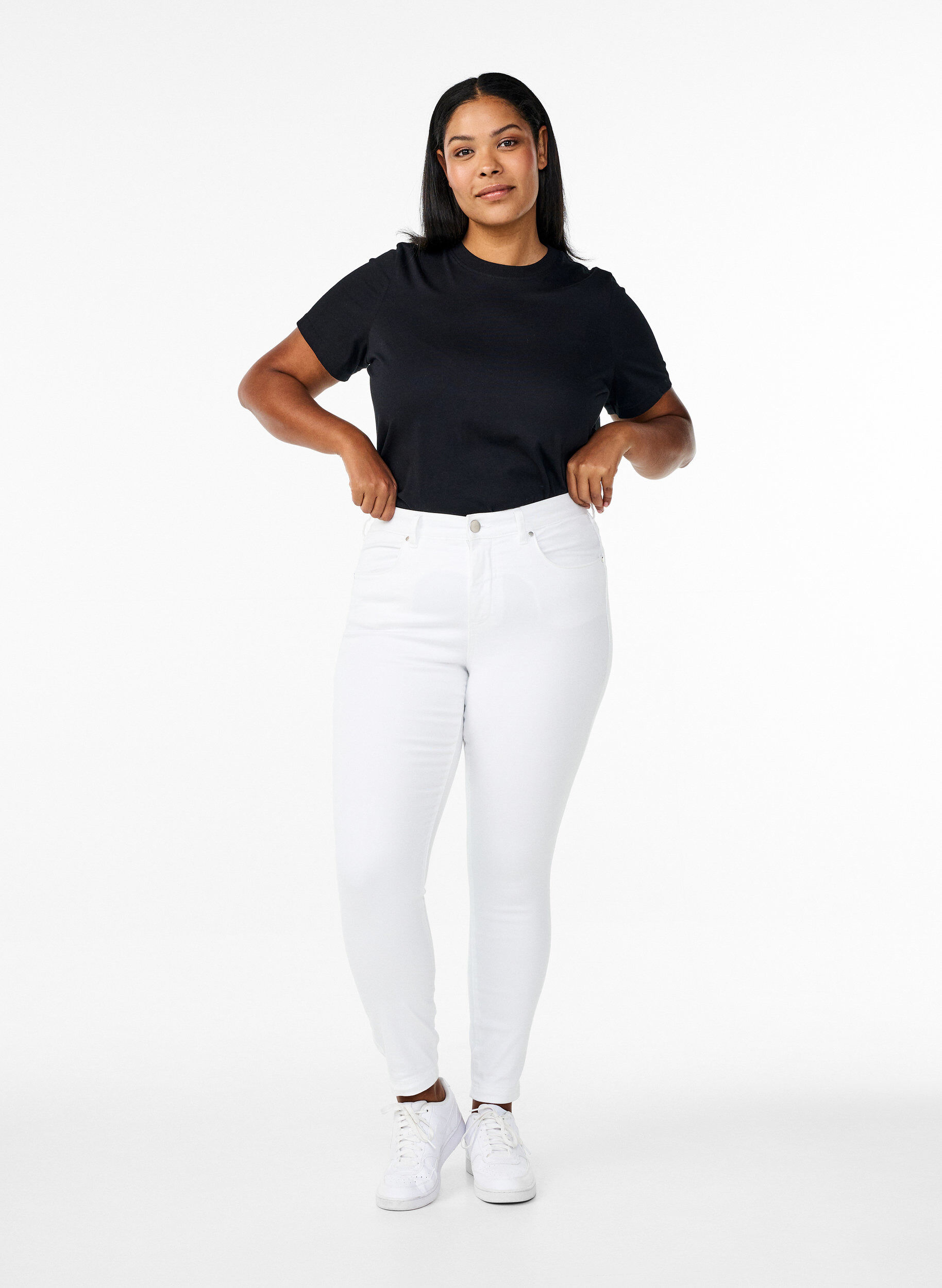 Super slim Amy jeans with high waist, White, Model