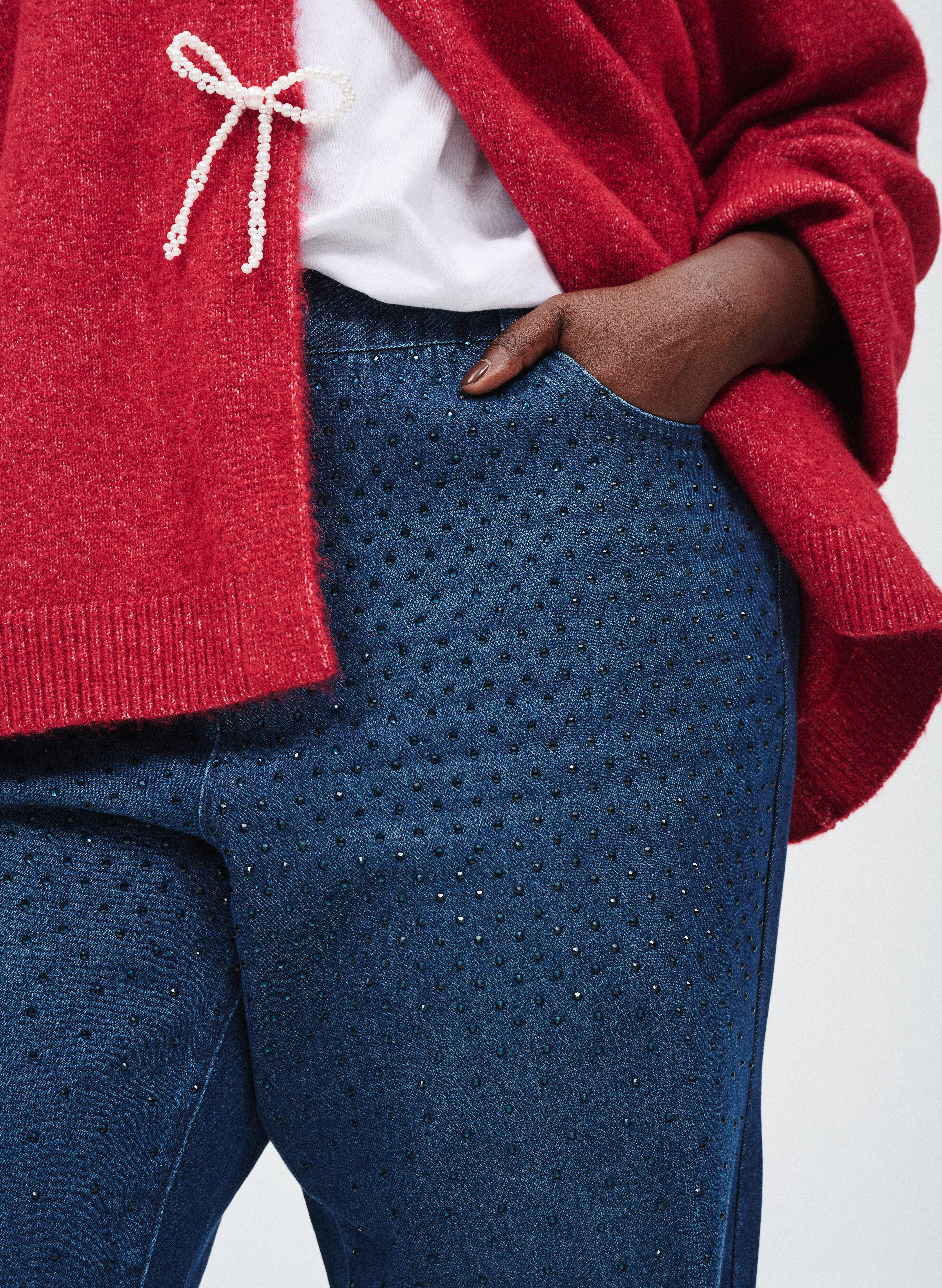 Zizzifashion Cardigan with pearl bow, , Model